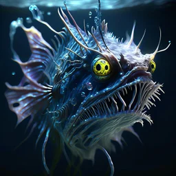 fluid ink angler fish creature, unreal engine 5, 8k resolution, photorealistic, ultra detailed