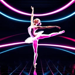 mocap graphic, balerina dancing in a 3d recursive fractal stage with disco fashing lights