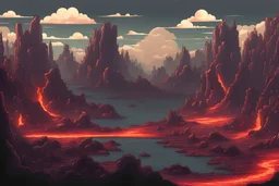 2d hell landscape background for pixel game. hyper-detailed. trending on artstation. --ar 9:16