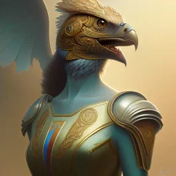 anthro woman bird faace, intricate, highly detailed, digital painting, artstation, concept art, smooth, sharp focus, illustration, art by artgerm and greg rutkowski and alphonse mucha