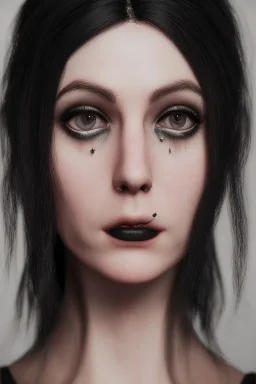 Portrait emo bride with piercings in skin-tight black dress, full body shot, full-color long shot