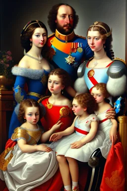 A portrait of a beautiful modern European family with two parents and five kids