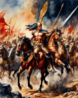 Achilles in the Trojan War, watercolor, ultra quality, hyper detailed, maximalist artwork, 8k