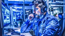 male cop dispatcher deals with virus on the phone