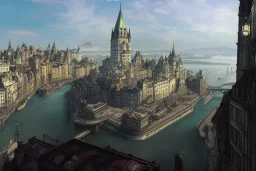 Quebec city+Livorno canal+bridges+corner building on hill+Gothic city+BioShock+Dishonored+Bloodborne +trieste+Edinburgh+Chicago+victorian London+decòpunk Skyscraper+ +steampunk+biopunk+alphonse mucha, greg rutkowski,matte painting, cryengine, hyper detailed, felix kelly, fantasy art, seb mckinnon