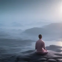 person meditating floating about earth cosmos