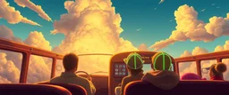 Mr. Jenkins drives a bus of gold, Through cotton-candy clouds and stories untold. Kids in the back, wearing hats of neon light'
