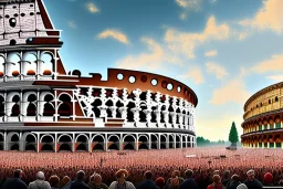 oktoberfest in roman colosseum, hyper detailed, digital part,riesenrad, centered, detailed, 8k, shining, heaven, many happy people, dampf,