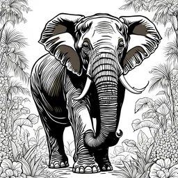 create a coloring book page of an asian elephant, high contrast, easy to color, black and white, vector,