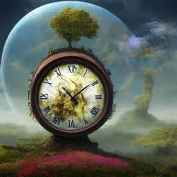 a gorgeous, stunning clock as biosphere, earth and sky, 8k resolution, high-quality, fine-detail, photorealistic, intricate, digital art, detailed matte, volumetric lighting, illustration, 3D octane render, brian froud, howard lyon, George Grie, Ben Goossens, greg rutowski, annie stokes