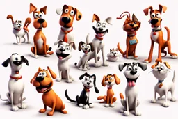 MJ P: a bunch of silly comical looking cartoon dogs and cats, 3D, high contrast, ultra-detailed, high depth of field, white background