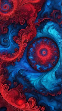 Red smoke, neon Blue alcohol ink swirls, trippy, beautifully lit, detailed