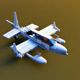 3d isometric rendering of small plane buildt by lego blocks