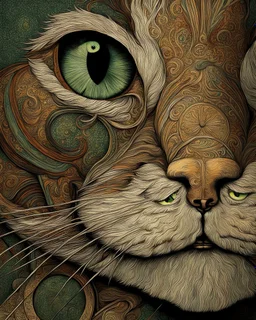 Detailed Surreal Portrait of cat with green eyes by Van Gogh in muted colors.