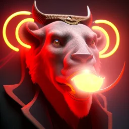 closeup face anthropomorphic bison sorcerer releasing a spell, relaxed, in the style of greg rutkowski cyberpunk red glowing light from inside, trending on artstation, detailed, realistic, hight quality