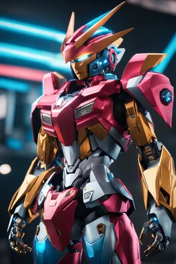 super robot with elements of Gundam, cool, gorgeous looks, anime, colorful outfit, highly detailed, sci-fi, futuristic, soft lighting, cinematic lightning, symmetrical, intricate, octane, bright color, 8k high definition, unreal engine 5, good pose, photo, sharp focus, ultra realistic, perfect anatomy, armor with glitter diamonds, jeweled skin, crystals, sapphires, ornate, white, translucent, silver
