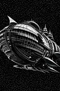 space ship black and white