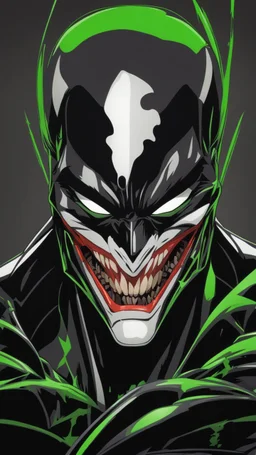 A very close picture to Mix between the joker and venom symbiote in solo leveling shadow art style with neon green details