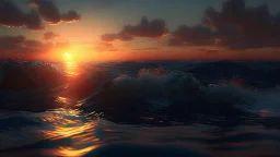 il mare al tramonto, iperrealistico , cinematografico