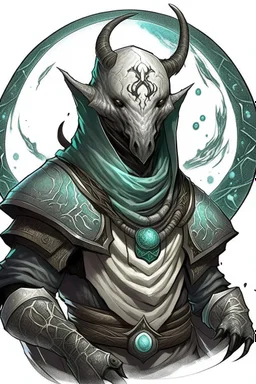 Aetherborn from Dungeons and Dragons med Ash like skin and a mask with Moon symbolism on it