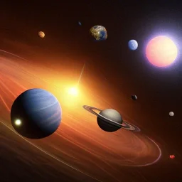 solar system with stars in background, photorealism