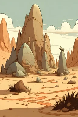 stylized interesting not real desert rock varations different shapes ghibli