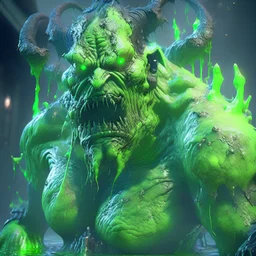 giant radioactive demon lord covered in glooming green slime, unreal engine 5, 8k resolution, photorealistic, ultra detailed