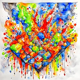 Create an asymmetrical balanced watercolor artwork of Hash drug , heavy brushstrokes, conveying the loss of control and disintegration caused by substance abuse.