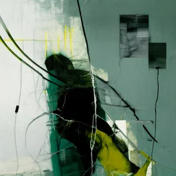 Minimal contemporary abstract oil paintings close up person wearing hazmat suit limbs sinew and concrete fragments. Wires hanging. illuminated at night style of Justin Mortimer And Francis bacon And ashley wood