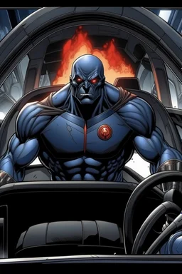 Darkseid driving a car