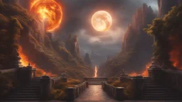 The two portals to Heaven and Hell. fantasy concept art, exquisite realism, a masterpiece, dynamic lighting, hyperdetailed, intricately detailed, deep color, Unreal Engine, volumetric lighting , Epic cinematic brilliant stunning intricate meticulously detailed dramatic atmospheric maximal,