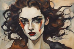 Painting of a vampire girl, in the Expressionist style of Egon Schiele, Oskar Kokoschka, and Franz Marc, in muted natural colors