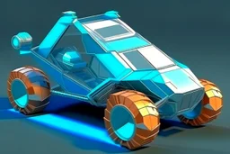 low poly highly symmetric metallic rocket propelled atv with glass bubble roof