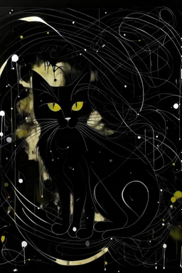 black Cat style black abstract art with music notes around