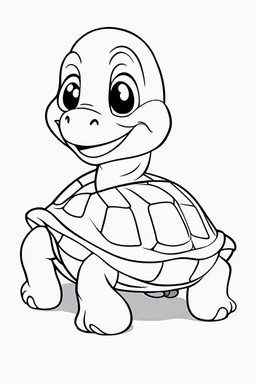 blank colouring book, white blank background, simple picture for toddlers, sweet and smilling turtle pet, disney and pixar style