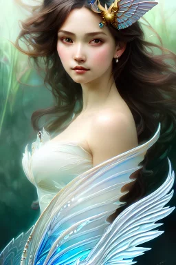 portrait of a water fairy, watery wings, highly detailed, detailed face, smooth, sharp focus, chiaroscuro, digital painting, rossdraws, artgerm and greg rutkowski and alphonse mucha