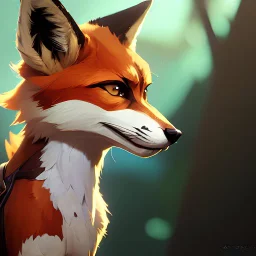 award winning portrait painting of a female anthropomorphic fox, (backlighting:1.4), digital painting, concept art, smooth, sharp focus, rule of thirds, intricate details, medium shot, (shallow depth of field:1.1), 4k, furry, fluffy, fursona, large tail, fluffly tail