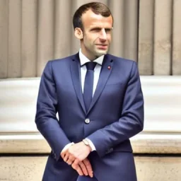 Emmanuel Macron in a pink dress full body photo