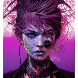 beautiful punk girl, hyper detailed, hyperdetailed, intricately detailed, illustration by <kilian eng> <Yoji Shinkawa>, purple tones,