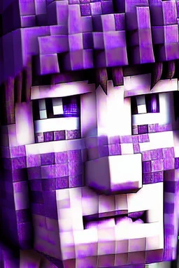 a close-up portrait of a purple Minecraft face, boy, 3d, large pixel style