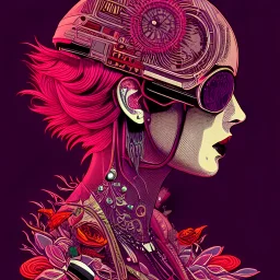 beautiful punk girl, hyper detailed, hyperdetailed, intricately detailed, illustration by <kilian eng>, purple tones, darkred tones,