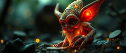 glittering Deep Gnome (Svirfneblin) gremlin, goa psy ambient in the style of vangelis and fsol, source vibrations, bokeh like f/0.8, tilt-shift lens 8k, high detail, smooth render, down-light, unreal engine, prize winning