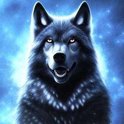 amazing black fur wolf and blue flames around him