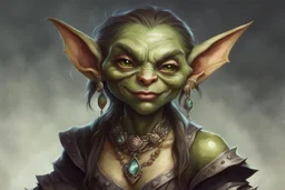 dnd, portrait of female goblin wearing jewelry