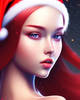 girl in Santa dress, close up portrait, Christmas colored hair