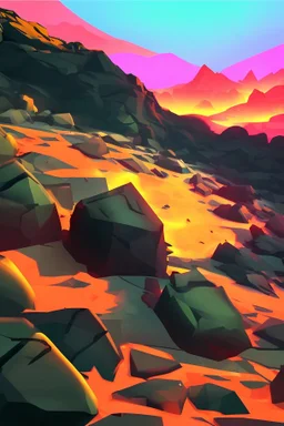 an inferno landscape with rocks cell shading