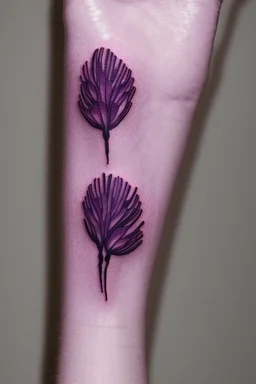 Very small tattoo in the shape of a purple Asteracea flower Photorealistic