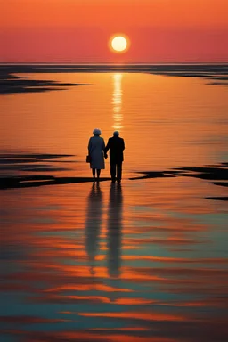 abstract sunset watched by elderly lovers