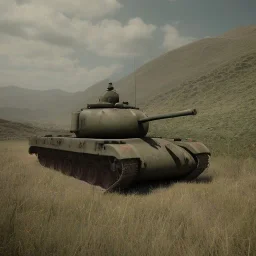 a 1942 tank on top of a hill