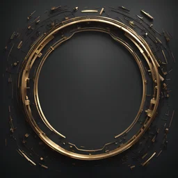create me a thin round laurel golden rim. not real laurels. but mechanical cyberpunk laurels. background should be #000000 black. no face should be visible. its just the rim. the middle should be empty.